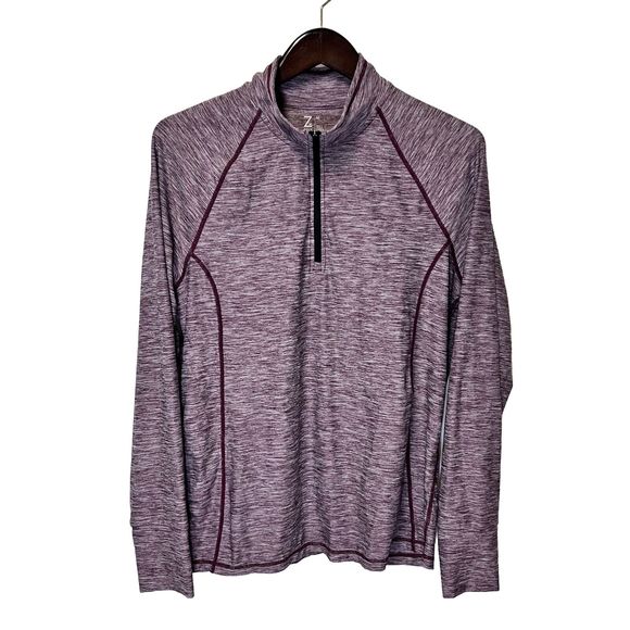 Zella Tops - Z By Zella Womens Medium Maroon 1/4 Zip Space Dye Pullover Long Sleeve Athletic